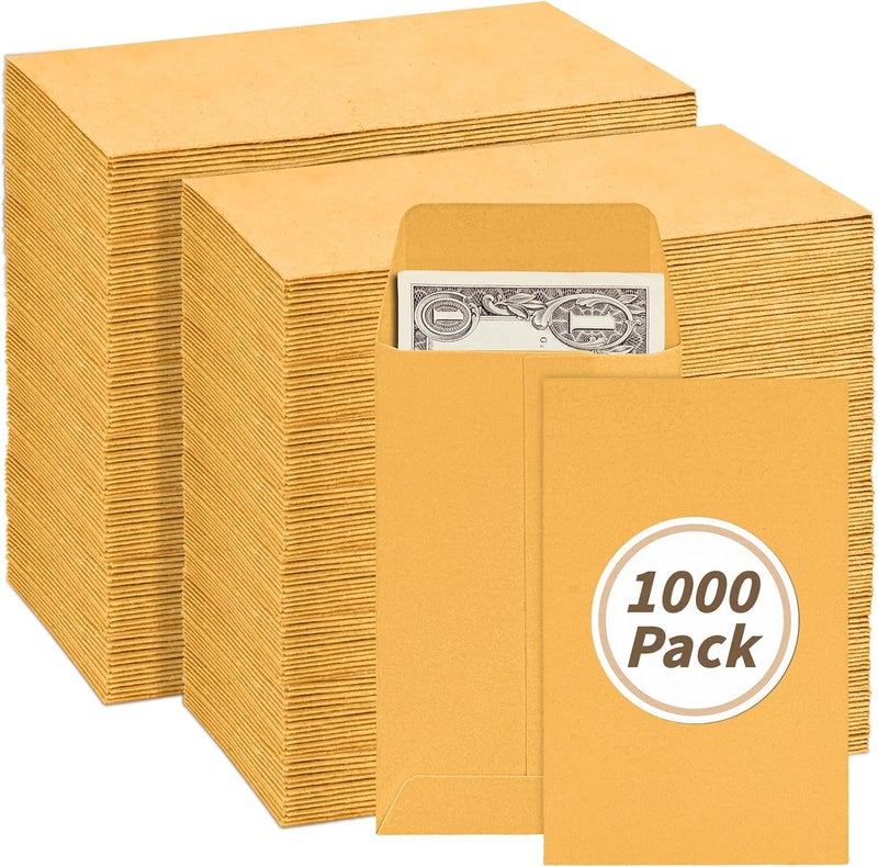 UZLU 1000 Pack Money Envelopes 3.5x6.5in Brown Kraft Small Cash Envelopes Small Parts Envelopes with Gummed Flap for Home and Office Use, Small Item Organizer - Image 1